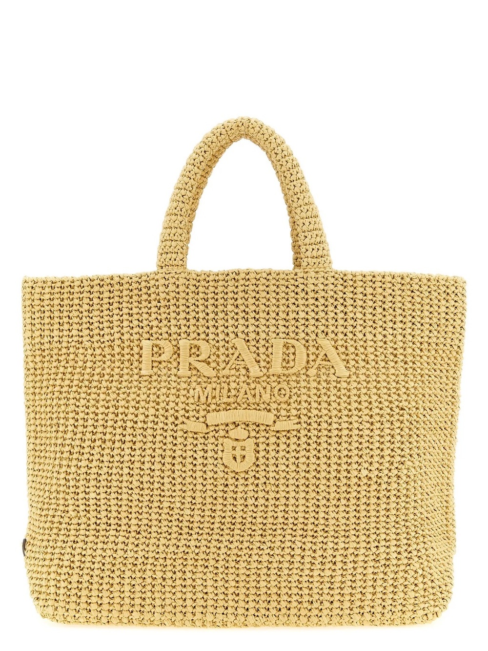 New Prada Large Logo Raffia Tote